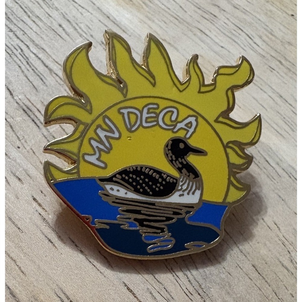 Vintage Minnesota DECA Loon Collector Enamel Lapel Pin Pinback Yellow Blue